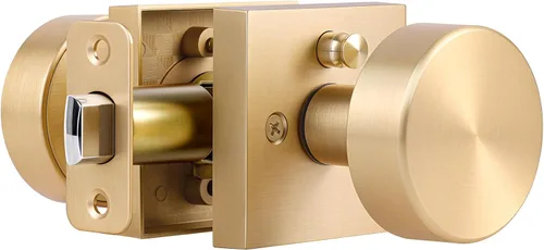 Miniatura 16 de coolnews Pomos dorados para puerta interior, pomo de puerta de privacidad con cerradura, manija de puerta cuadrada resistente moderna para Oro