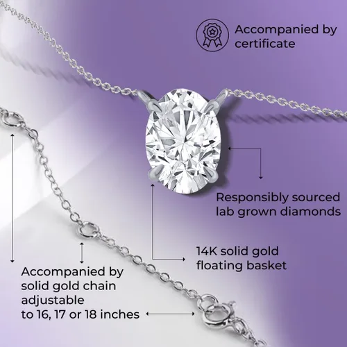 Miniatura 2 de La Joya Collares de diamantes de 1 quilate para mujer Collar de diamante solitario cultivado en laboratorio GH VS/SI Cadena de oro macizo