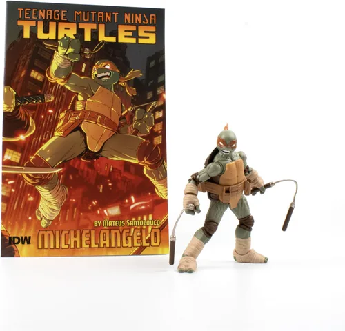 Figura de acción de Michelangelo de Teenage Mutant Ninja Turtles BST AXN v2 IDW de 5 pulgadas y libro de cómics de Michelangelo de IDW edición