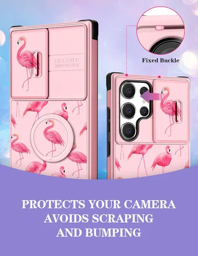 Miniatura 3 de Funda 2 en 1 para Samsung Galaxy S23 Ultra Flamingo para mujeres y niñas, diseño femenino de flamencos con cubierta deslizante para cámara y soporte
