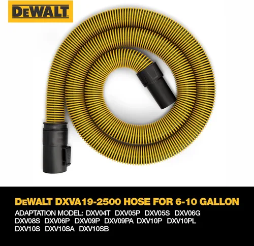 Miniatura 4 de DeWalt DXVA19-2500 Manguera de vacío ultra duradera para aspiradora de tienda, accesorios para aspiradora de tienda de 1-7/8", Amarillo