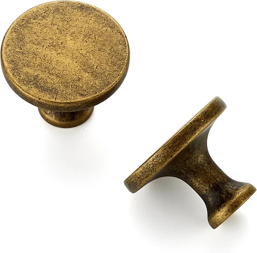 Miniatura 6 de Ravinte Paquete de 5 pomos redondos de latón antiguo de 1-1/4 pulgadas, tiradores de cajones sólidos de zinc, manijas de gabinete para armario