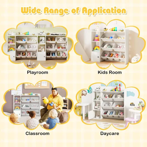 Miniatura 6 de Costzon Organizador de almacenamiento de juguetes para niños con 8 contenedores, estantería de madera para niños pequeños con estantes abiertos