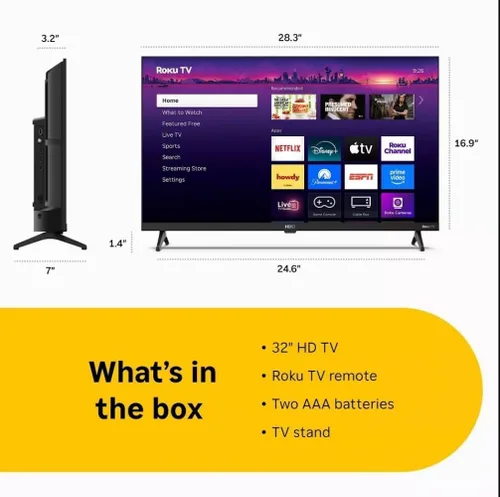 Miniatura 3 de Roku Hiro TV de 32 pulgadas 720p HD Smart TV de pantalla plana LED TV de televisión y audio Dolby para transmisión, 3 puertos HDMI, con Wi-Fi