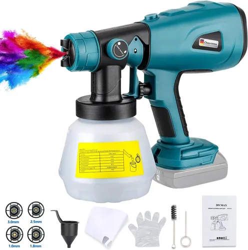 Miniatura 10 de Choerinton Pulverizador de pintura compatible con batería Ryobi, pulverizador de pintura eléctrico inalámbrico de 200 W, pistola de pintura HVLP