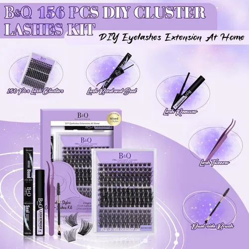 Miniatura 2 de B&Qaugen Racimos de Pestañas 156PCS Kit de Racimos de Pestañas B01+B02+B19 Kit de Extensión de Pestañas DIY Kit de Extensión de Pestañas 8-18mm