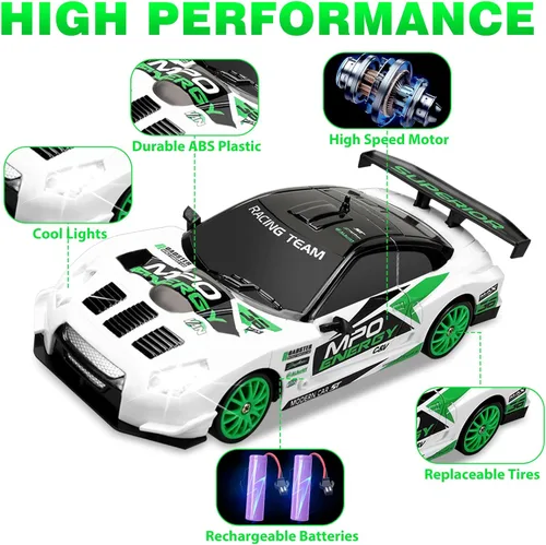 Miniatura 3 de Coche a Control Remoto 2.4GHz 1:24 Escala 4WD Coche RC de Derrape 15KM/H Coches RC de Derrape de Alta Velocidad con Luces Geniales, Dos