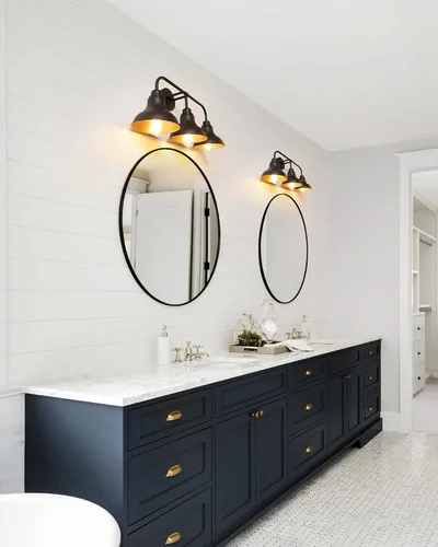 Miniatura 7 de Lámparas de tocador de baño de granja de 25 pulgadas, lámparas de baño de 3 luces sobre espejo, apliques rústicos de pared con pantalla de metal