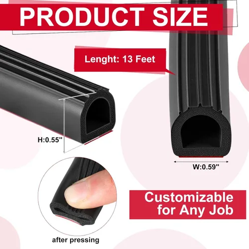 Miniatura 2 de Pangda Tira de sellado de 4 m en forma de D de goma para clima, espuma autoadhesiva, tira de sello de EPDM para reducción de ruido, impermeable y a