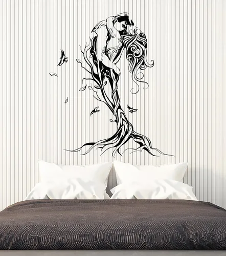 Vinilo grande para pared, diseño abstracto de amor, pareja, árbol, dormitorio, decoración artística, mural (ig5189), color negro