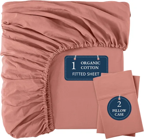 Miniatura 29 de LANE LINEN Juego de 2 piezas con sábana bajera 100% algodón orgánico tamaño individual y 1 funda de almohada, tejido de percal ligero, ultra suave