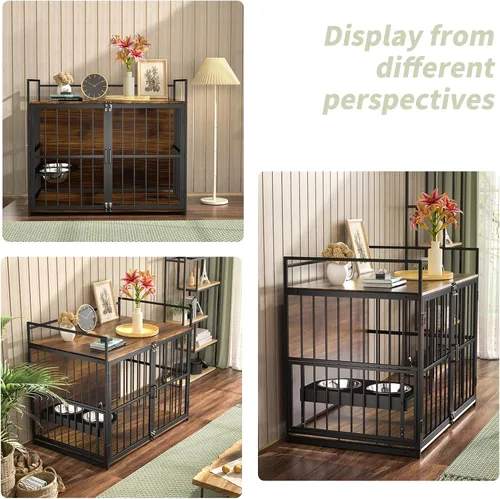 Miniatura 7 de ROOMTEC Jaula para Perros Estilo Mueble para Perros Grandes de Interior Super Resistente y Duradera con 2 Cuencos de Acero Inoxidable