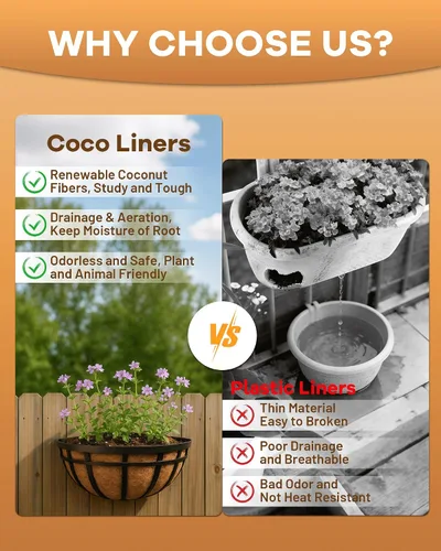 Miniatura 5 de Forro redondo de fibra de coco de 12 pulgadas para plantas, paquete de 2 macetas redondas de coco natural para macetas colgantes, cajas de ventana