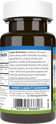 Miniatura 3 de Carlson - Luteína y verduras, 20 mg, soporte de la visión y función ocular, antioxidante, 30 cápsulas vegetarianas
