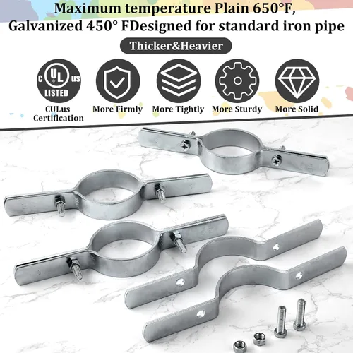 Miniatura 4 de MorningRo 4 abrazaderas verticales de tubo de 3 pulgadas, soportes de tubo rígido de acero galvanizado para fijación de conductos de cobre, hierro