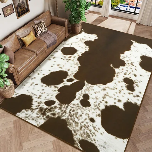 Miniatura 3 de Amearea Alfombras de piel de vaca sintética para sala de estar, 4 x 6 pies, lavables a máquina, alfombra de área con estampado de vaca