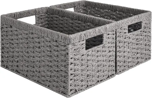 Miniatura 28 de StorageWorks Cesta de mimbre con asa, cestas de almacenamiento de mimbre para organizar, cestas de almacenamiento decorativas para estantes, cuerda