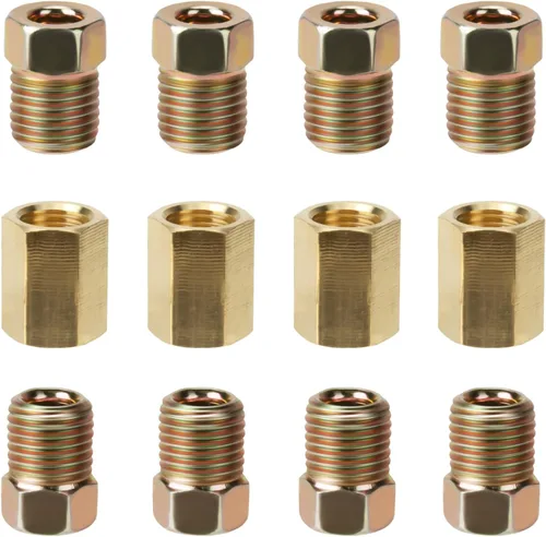 Miniatura 12 de Accesorios de presión de línea de freno de 1/4, 12 piezas de 7/16 pulgadas a 24 roscas surtido de accesorios de línea de freno de latón para tubo