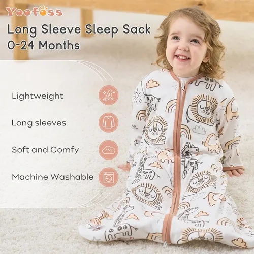 Miniatura 2 de Yoofoss - Saco de dormir para bebé de 0 a 6 meses, manta de manga larga para bebé, 100% algodón, TOG 0.5, cremallera de 2 vías, saco de dormir