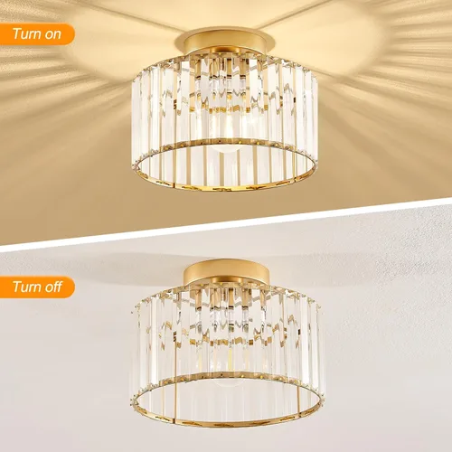 Miniatura 9 de Lámpara de techo semiempotrada de cristal dorado moderna, lámpara de pasillo moderna de montaje semiempotrado, lámpara de techo de metal cercana al