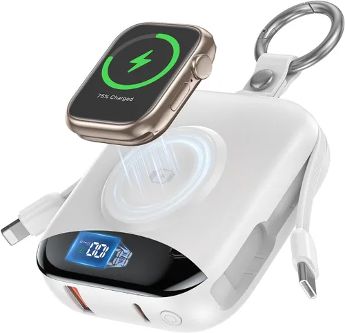 Miniatura 12 de Cargador portátil, 10,000 mAh, 22,5 W, banco de energía de carga rápida con cables integrados, paquete de baterías esenciales de viaje con pantalla