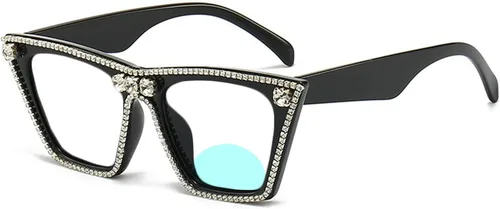 Miniatura 6 de willochra Gafas de lectura con diamantes brillantes de ojo de gato con diamantes brillantes para mujer, anteojos de lectura bifocales cuadrados