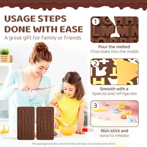 Miniatura 4 de 2 moldes de silicona para chocolate, moldes de letras de números, moldes reutilizables para dulces con símbolos de decoración de feliz cumpleaños