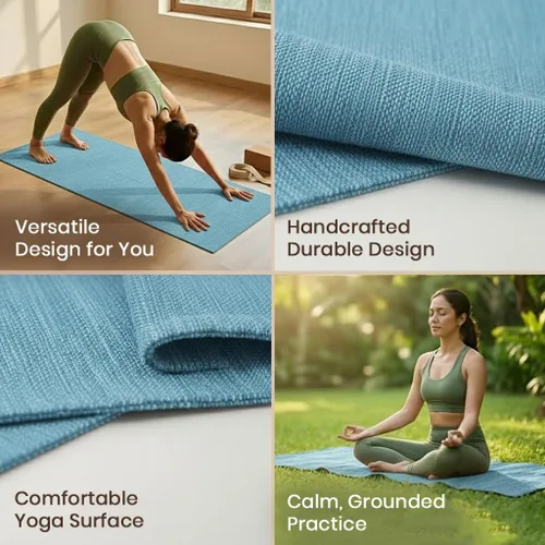 Miniatura 7 de LFH Home - Tapete de yoga de algodón hecho a mano para ejercicio, entrenamiento, fitness, perfecto y de alta calidad, ecológico, tejido de algodón