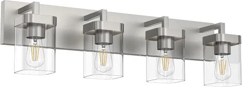 Miniatura 13 de Juego de 2 apliques de pared, diseño cuadrado, accesorios de iluminación de baño con pantalla de vidrio transparente, luces de pared negras mate