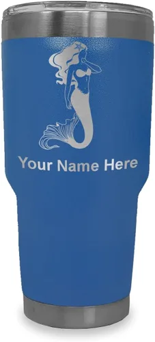 Miniatura 17 de LaserGram Vaso aislado al vacío de 20 onzas, sirena, grabado personalizado incluido (negro)