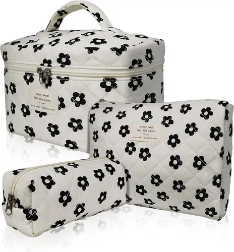 Miniatura 13 de Set de bolsas de maquillaje, bolsa de maquillaje acolchada, bolsa de cosméticos floral grande para mujeres, lindas bolsas de maquillaje de algodón