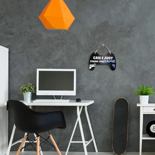 Miniatura 4 de Jetec Cartel de juego para dormitorio, controlador de madera, placa colgante de gamer, cita de juegos, letrero de puerta colgante para niños