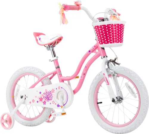 Miniatura 13 de Royalbaby Stargirl Bicicleta infantil de aventura al aire libre con soporte, asiento ajustable y cesta, 18 pulgadas, rosa [3] Rojo coral
