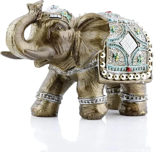 Miniatura 10 de Juego de 2 estatuas y figuras de elefante - Regalos de elefante de la suerte y la riqueza para decoración del hogar - Estatua con trompa hacia