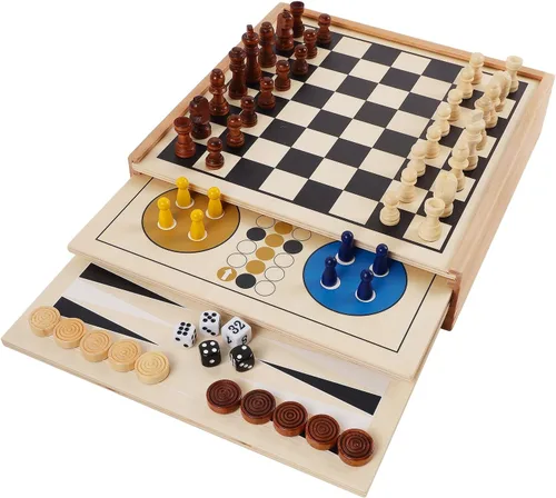 Juegoal Juego de mesa de madera 7 en 1 para niños y adultos, juego de mesa clásico de viaje portátil (ajedrez, damas, damas chinas, backgammon,