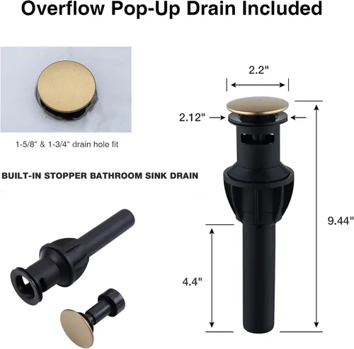Miniatura 6 de TRUSTMI Grifo de baño dorado cepillado de 8 pulgadas, 3 agujeros, 2 manijas, latón con boquilla giratoria de 360 grados, drenaje de desbordamiento