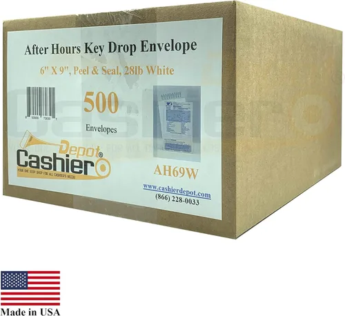 Miniatura 6 de 500 cajero Depósito - Sobres para llaves After Hours AH69W, 6 x 9 pulgadas, papel blanco de 28 libras, extremo abierto con despegar y sellar, sobres