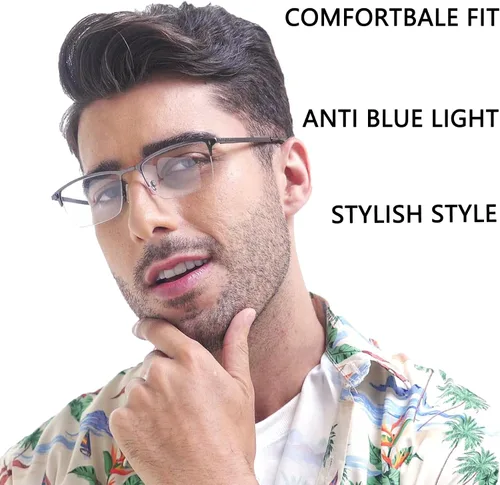 Miniatura 4 de 3-Pack Reading Glasses for Men Blue Light Blocking Fashion Metal Half Wide Frame Readers Semi Rimless Eyeglasses