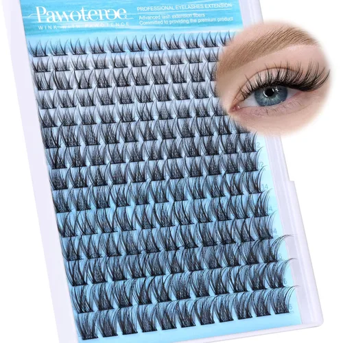 Pawotence Wispy - Extensiones de pestañas en racimo naturales, 154 unidades, pestañas individuales de 0.315-0.630 in, extensiones de pestañas
