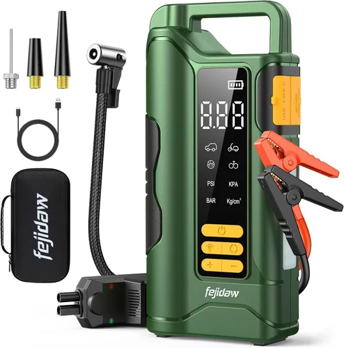 Miniatura 9 de Arrancador con compresor de aire, batería de automóvil de 6000 A, arrancador de batería de 20000 mAh portátil para motor de gasolina/diésel de 10
