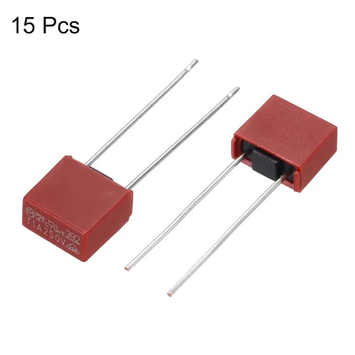 Miniatura 3 de uxcell 15pcs DIP montado en miniatura cuadrado lento golpe micro fusible para piezas electrónicas PCB LCD reparación, T1A 1A 250V, rojo