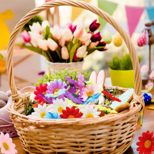 Miniatura 2 de WILLBOND 100 paquetes de flores de margarita de tela para decoración de Pascua, cabezas de flores artificiales de 4 cm, flores falsas para adorno