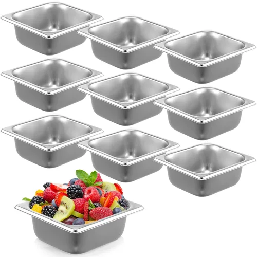 Miniatura 8 de Thenshop Paquete de 10 sartenes de acero inoxidable para hoteles de 1/4 de 6 pulgadas de profundidad, bandeja de comida de metal comercial