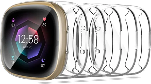 Miniatura 10 de Protector de pantalla compatible con Fitbit Sense 2/Versa 4 Carcasa, Carcasa de TPU suave plateada, Protector de pantalla protectivo integral