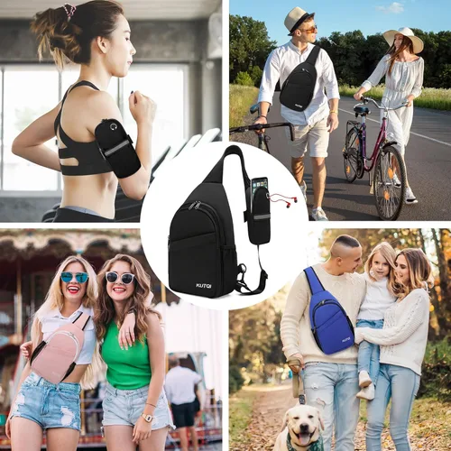 Miniatura 4 de Mochila cruzada para mujeres y hombres, multiusos, artículos esenciales de viaje, senderismo, bolsa de pecho D1-negro
