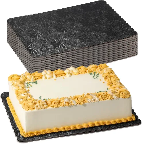 Miniatura 12 de Fit Meal Prep [Paquete de 20] Tableros para Pasteles Rectangulares de Cartón Dorado de 14x10 pulgadas, Cuarto de Hoja Desechables, Pizza, Postres