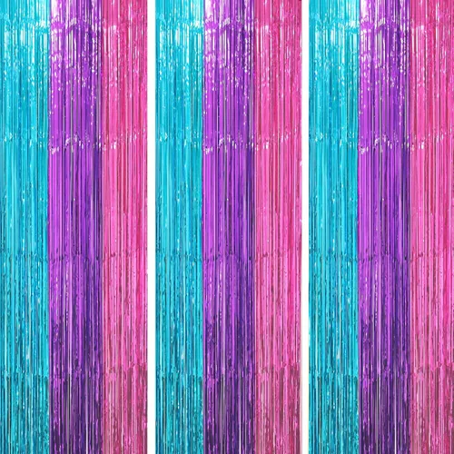 Miniatura 66 de Voircoloria - Cortinas de fondo de flecos de papel de aluminio para fiestas, 3 piezas, 39.6 x 98.4 pulgadas, azul retro 48 Retro Azul