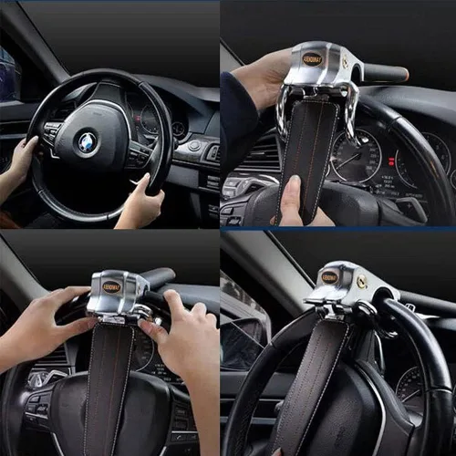 Miniatura 3 de Cerradura de volante universal antirrobo dispositivo de seguridad resistente para vehículo, camión, SUV, furgoneta, con 2 llaves, color negro