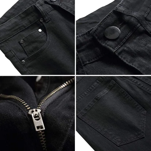 Miniatura 5 de LONGBIDA Pantalones de mezclilla ajustados rasgados para hombre, elásticos, ajustados, con agujeros en la rodilla, pierna cónica
