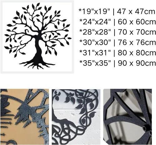 Miniatura 5 de Kuestboy Arte de pared de metal con árbol de la vida, árbol de la vida, decoración de metal negro, árbol genealógico, decoración de pared